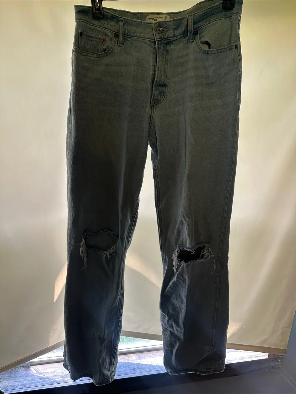 Abercrombie & Fitch Light Blue Straight Jeans with Knee Rips